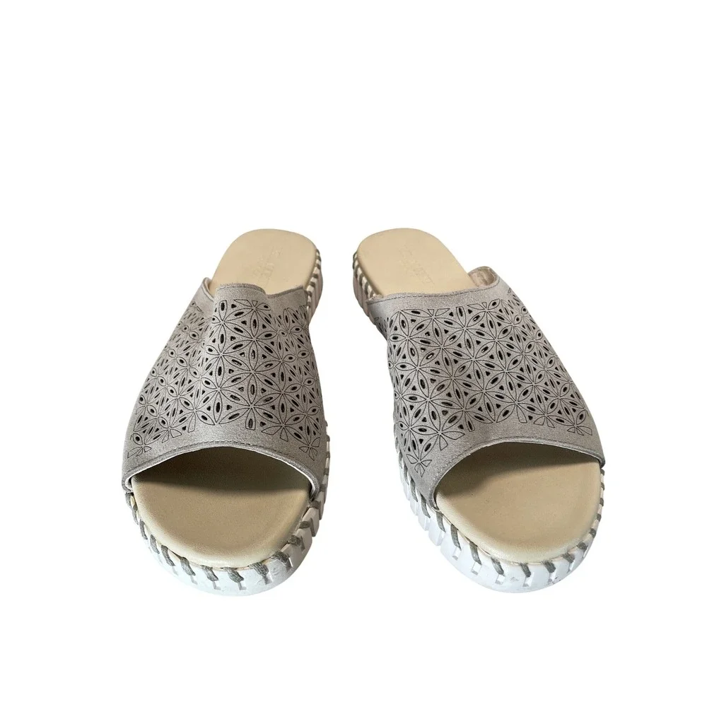 Ilse Jacobsen Tulip 3374 Grey Laser Cut Platform Slide Sandals Womens 37